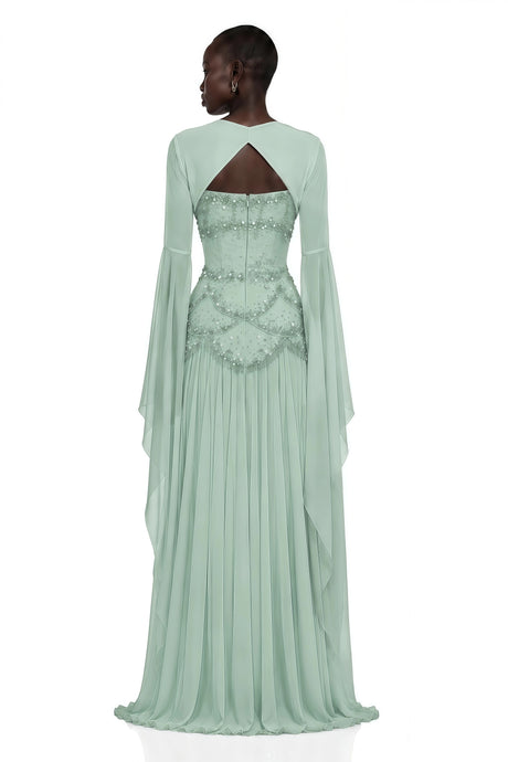 Addison Maxi Dress Green Faux-pearl-embellished Pleated
