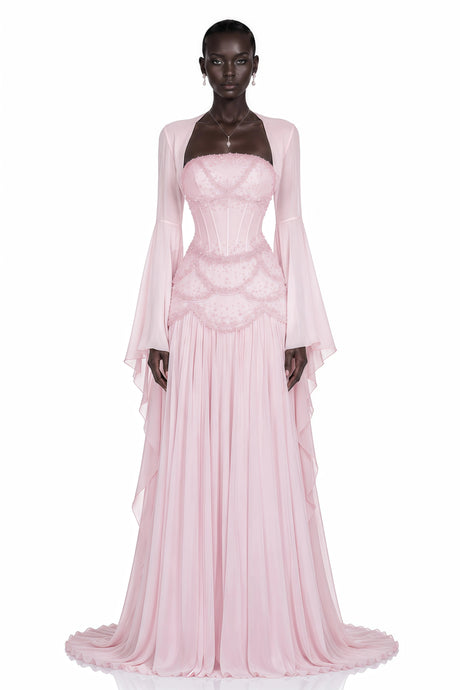 Carly Maxi Dress Pink Faux-pearl-embellished Pleated