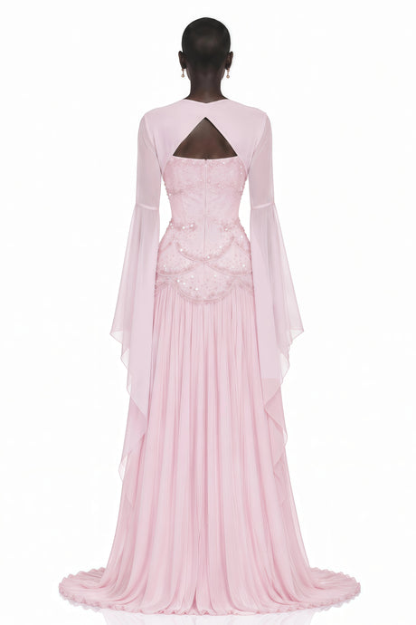 Carly Maxi Dress Pink Faux-pearl-embellished Pleated