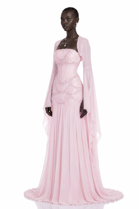 Carly Maxi Dress Pink Faux-pearl-embellished Pleated