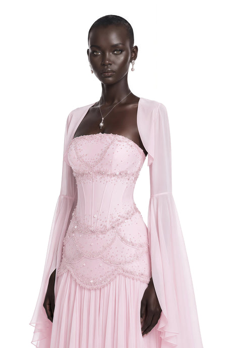 Carly Maxi Dress Pink Faux-pearl-embellished Pleated