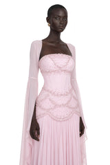 Gaëlle Pink Fauxpearlembellished Pleated Maxi Dress