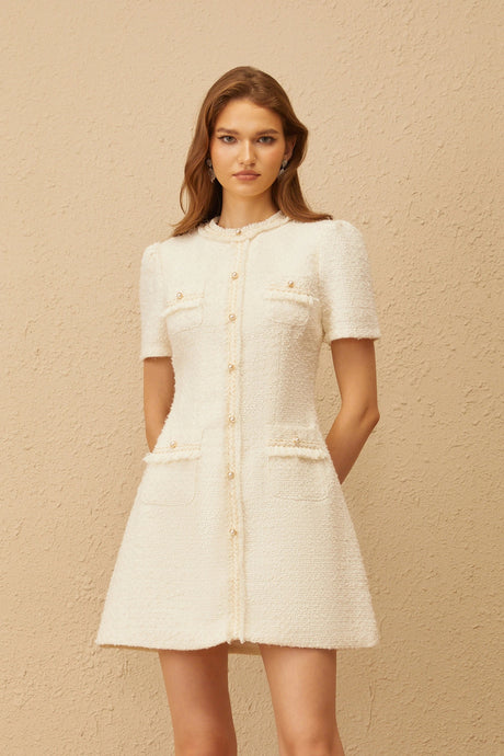 Luigia Mini Dress White Faux Pearl Tweed