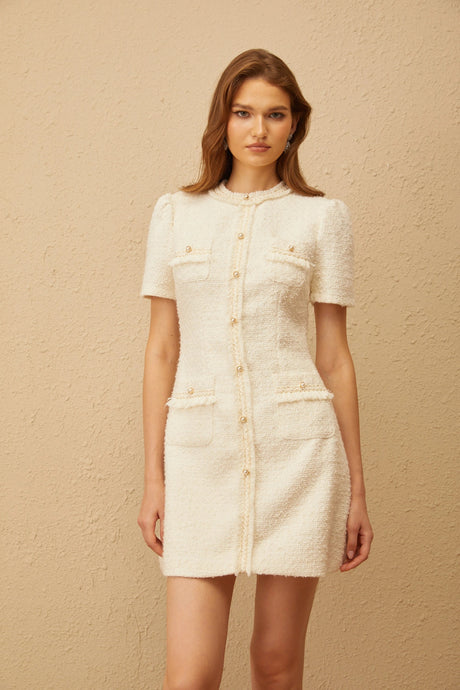 Luigia Mini Dress White Faux Pearl Tweed
