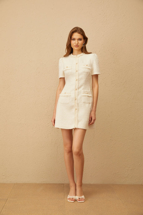 Luigia Mini Dress White Faux Pearl Tweed