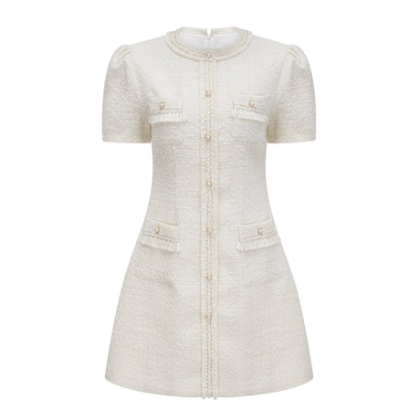 Luigia Mini Dress White Faux Pearl Tweed