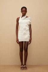 Gaëlle White Floral Ruched Mesh Mini Dress
