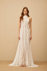 Gaëlle White Train Design Lace Maxi Dress