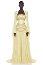 Gaëlle Yellow Fauxpearlembellished Pleated Maxi Dress