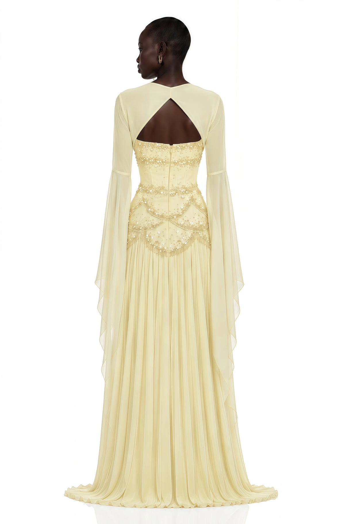 Gaëlle Yellow Fauxpearlembellished Pleated Maxi Dress