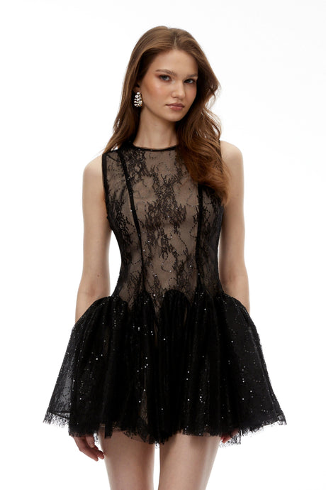Skye Mini Dress Black Sequin Lace