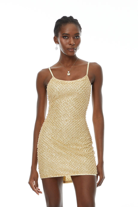Tersilla Mini Dress Gold Beaded Bodycon
