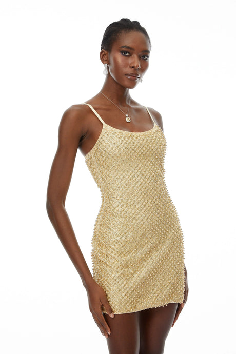 Tersilla Mini Dress Gold Beaded Bodycon