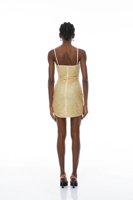 Tersilla Mini Dress Gold Beaded Bodycon