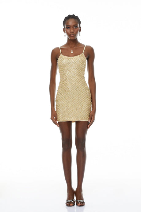 Tersilla Mini Dress Gold Beaded Bodycon