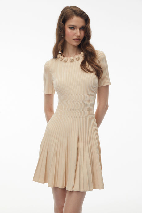 Eden Midi Dress Neutral Ribbed Knit