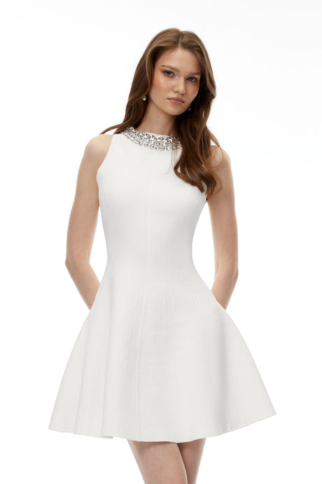 Alice Mini Dress White Embellished Sleeveless