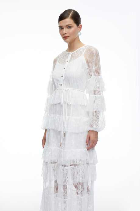 Violetta Maxi Dress White Tiered Lace Long Sleeves