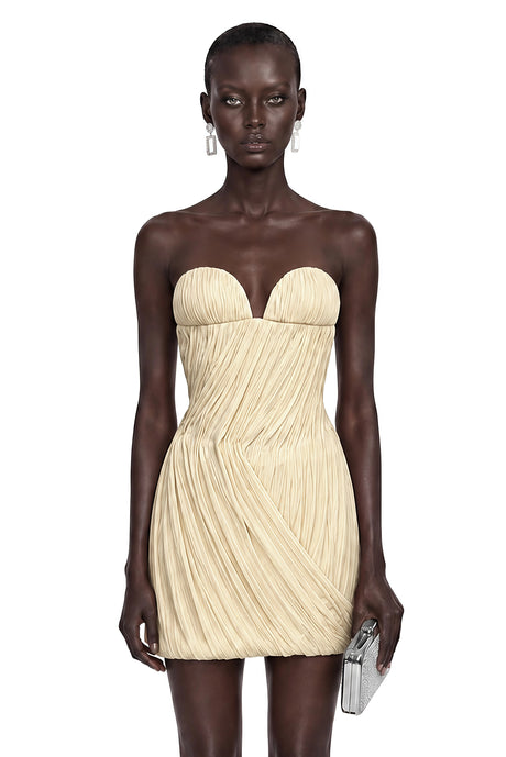 Chelsea Mini Dress Champagne Off Shoulder Ruched
