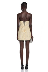 Gamze Champagne Off Shoulder Ruched Mini Dress