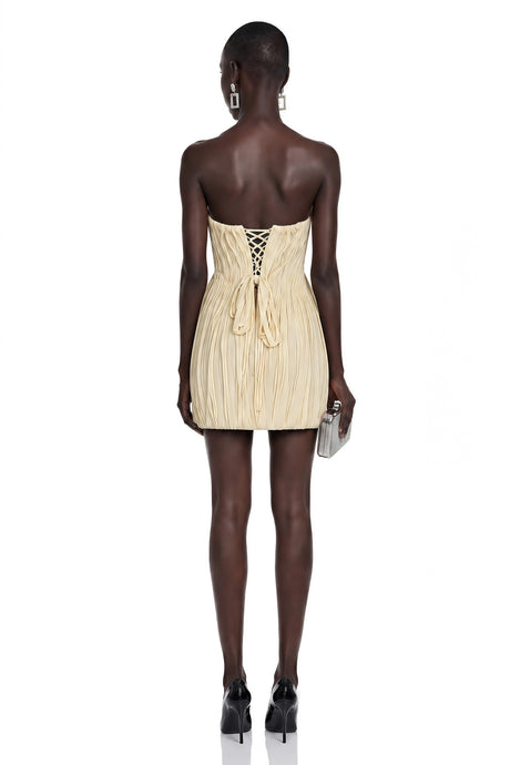 Chelsea Mini Dress Champagne Off Shoulder Ruched
