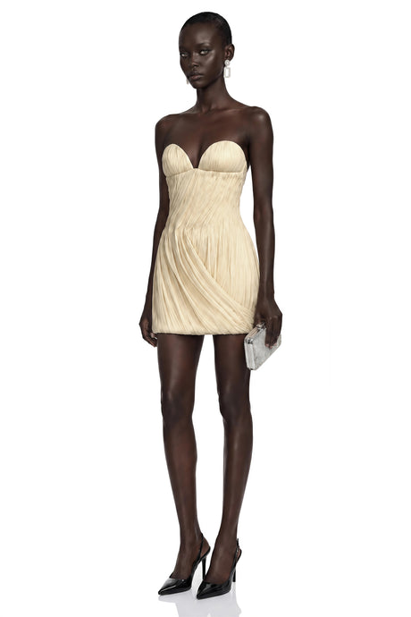 Chelsea Mini Dress Champagne Off Shoulder Ruched