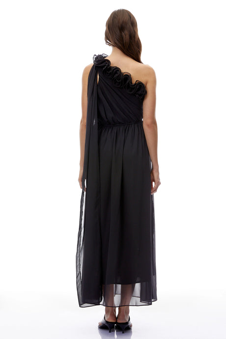 Chiara Maxi Dress Black One Shoulder Ruched