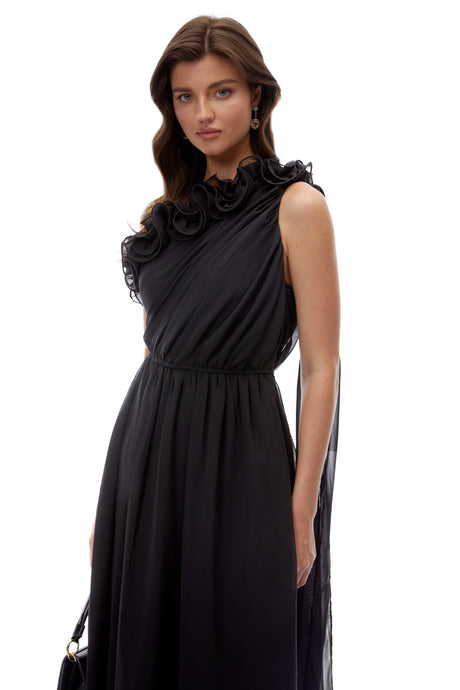 Chiara Maxi Dress Black One Shoulder Ruched