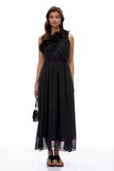 Garance Black One Shoulder Ruched Maxi Dress