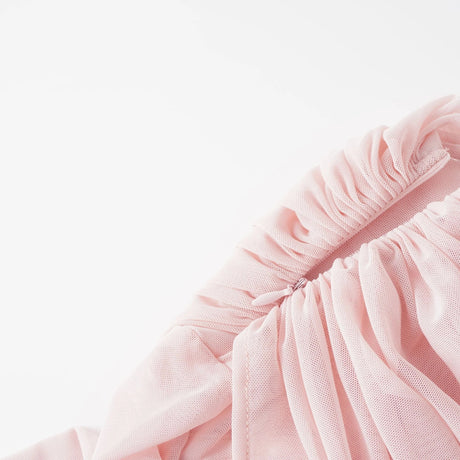 Piera Maxi Dress Pink Asymmetrical Ruched Mesh