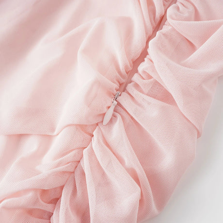 Lavinia Maxi Dress Pink Asymmetrical Ruched Mesh