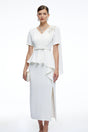 Garance White Belted Midi Dress with Cape Sleeves
