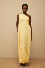Garance Yellow Draped Asymmetrical Maxi Dress