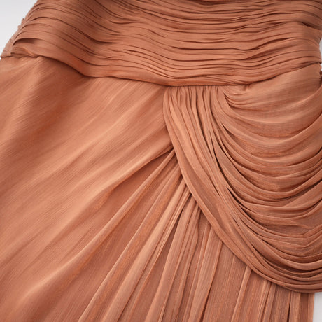 Emilia Maxi Dress Gold Asymmetrical Glossy Gathered
