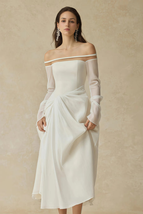 Raegan Midi Dress White Gathered Crepe
