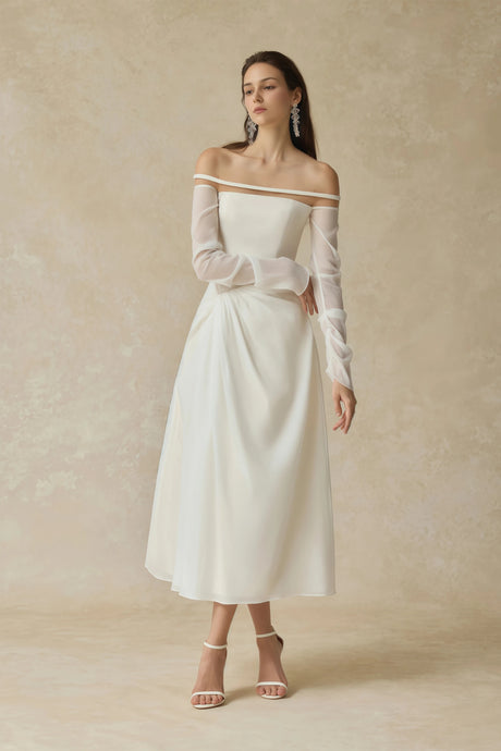 Raegan Midi Dress White Gathered Crepe