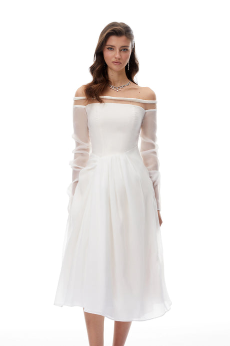 Felicita Midi Dress White Gathered Crepe