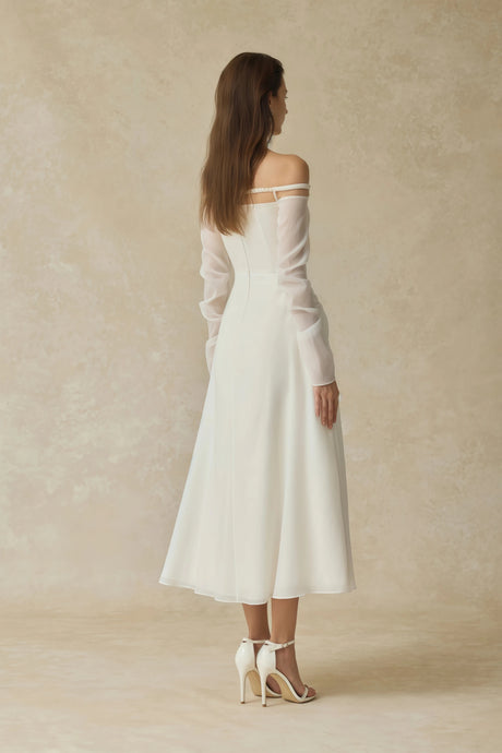 Raegan Midi Dress White Gathered Crepe