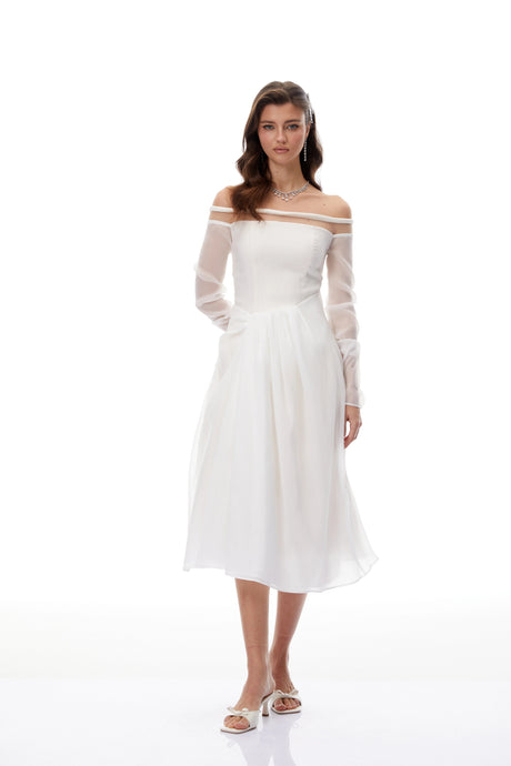 Felicita Midi Dress White Gathered Crepe