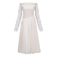 Gelsomina White Gathered Crepe Midi Dress