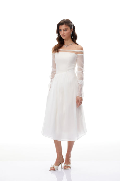 Felicita Midi Dress White Gathered Crepe