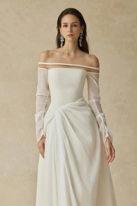 Raegan Midi Dress White Gathered Crepe