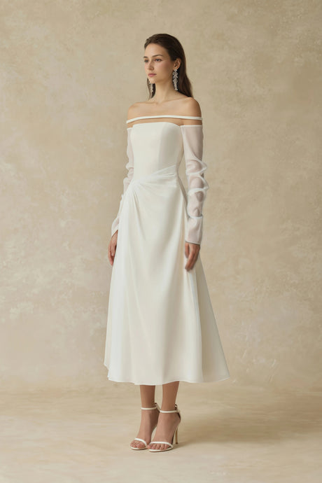 Raegan Midi Dress White Gathered Crepe