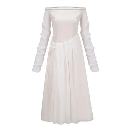 Felicita Midi Dress White Gathered Crepe