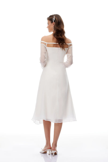 Felicita Midi Dress White Gathered Crepe