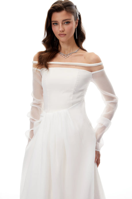 Felicita Midi Dress White Gathered Crepe