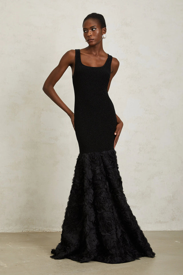 Gemma Black 3D Petal Panel Mermaid Maxi Dress