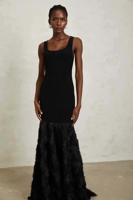 Taylor Maxi Dress Black 3D Petal Panel Mermaid