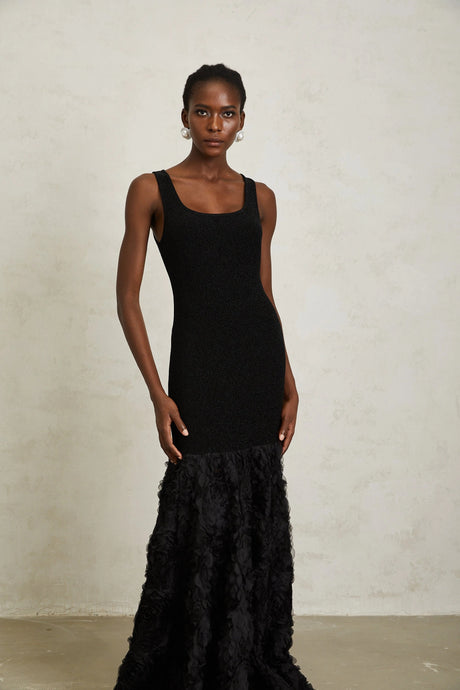 Taylor Maxi Dress Black 3D Petal Panel Mermaid