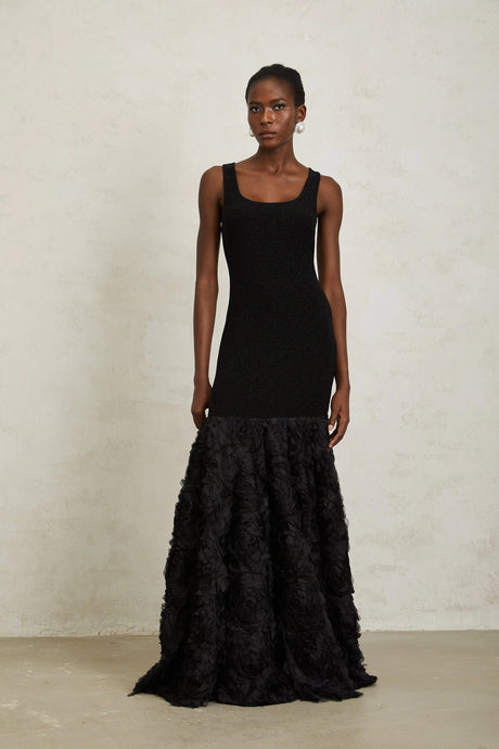 Taylor Maxi Dress Black 3D Petal Panel Mermaid
